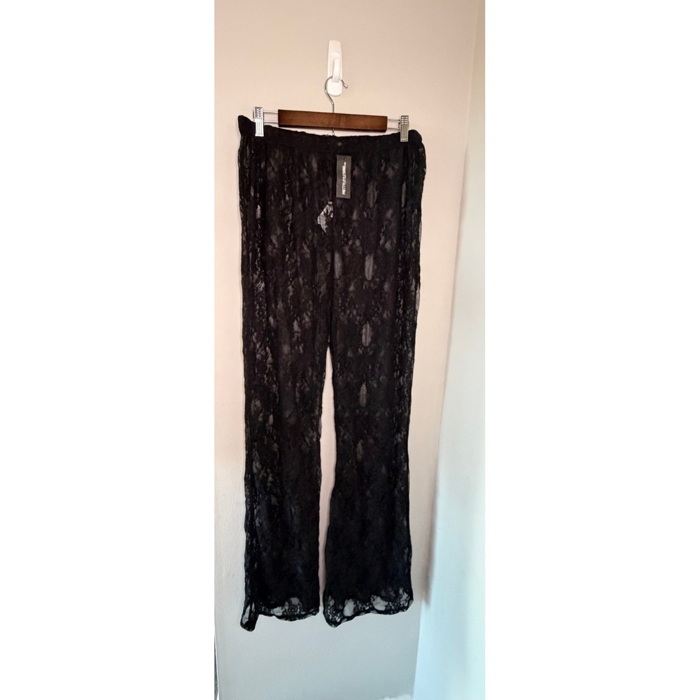 PrettyLittleThing Plus Lace Flare Pants Black Sheer US 16 NWT Gothcore